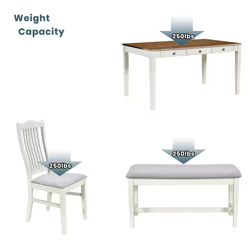 Tavolo da pranzo in legno stile Mid-Century con 4 sedie imbottite e panca