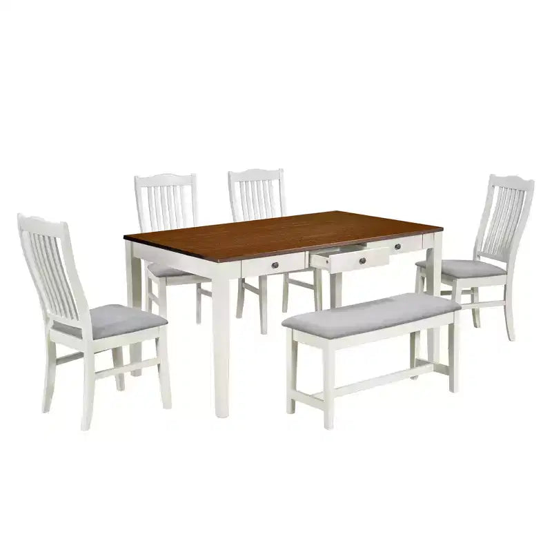 Tavolo da pranzo in legno stile Mid-Century con 4 sedie imbottite e panca