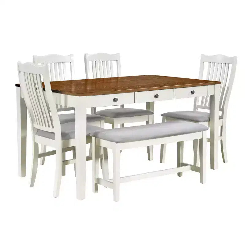 Tavolo da pranzo in legno stile Mid-Century con 4 sedie imbottite e panca