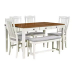 Tavolo da pranzo in legno stile Mid-Century con 4 sedie imbottite e panca