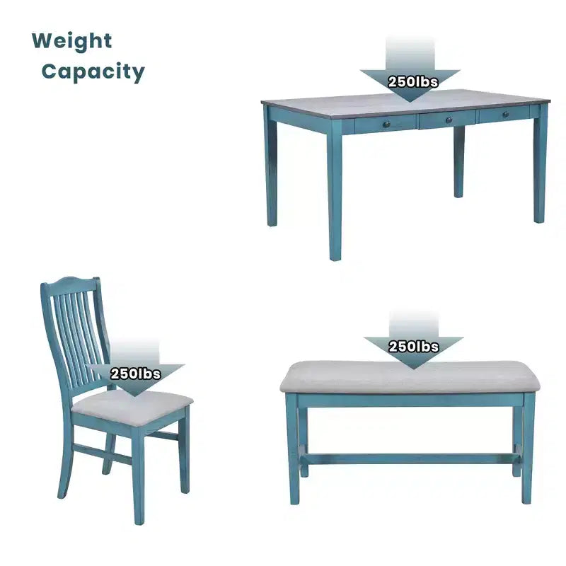 Tavolo da pranzo in legno stile Mid-Century con 4 sedie imbottite e panca