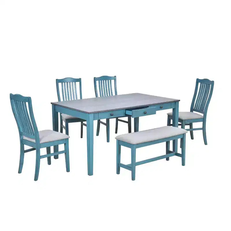 Tavolo da pranzo in legno stile Mid-Century con 4 sedie imbottite e panca
