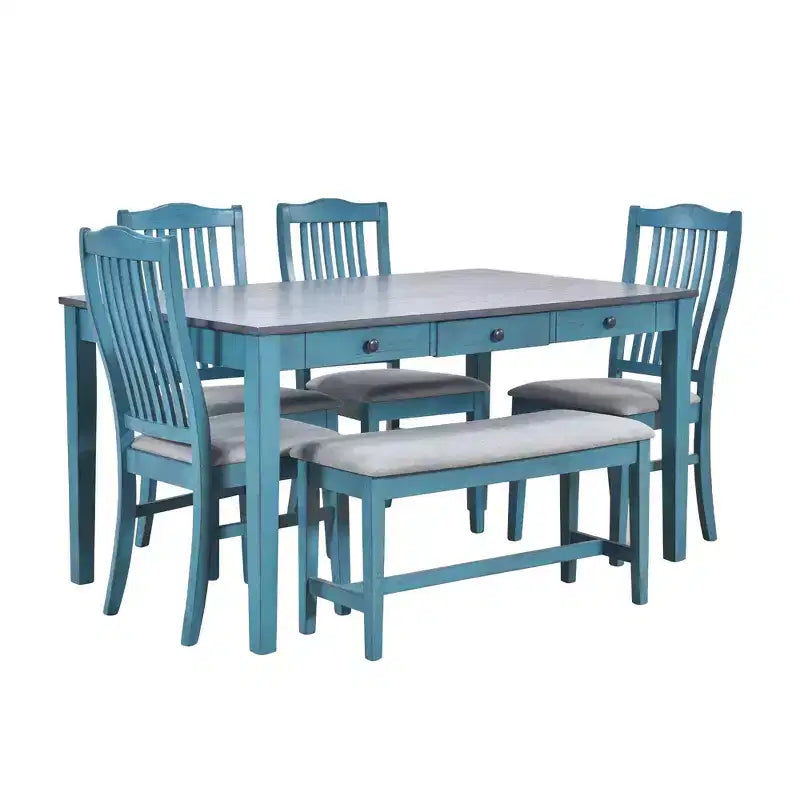 Tavolo da pranzo in legno stile Mid-Century con 4 sedie imbottite e panca