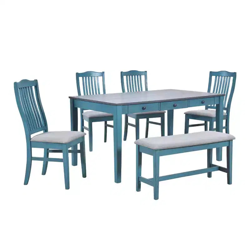 Tavolo da pranzo in legno stile Mid-Century con 4 sedie imbottite e panca