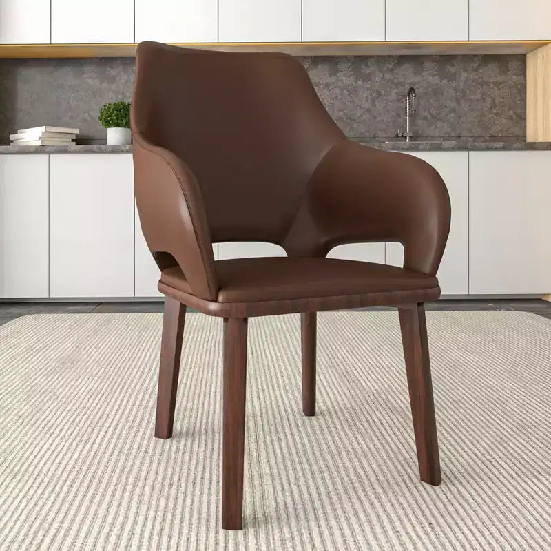 Sedie da pranzo in pelle con base in legno di caucciù e sedile e schienale imbottiti, sedie moderne d'accento per sale da pranzo