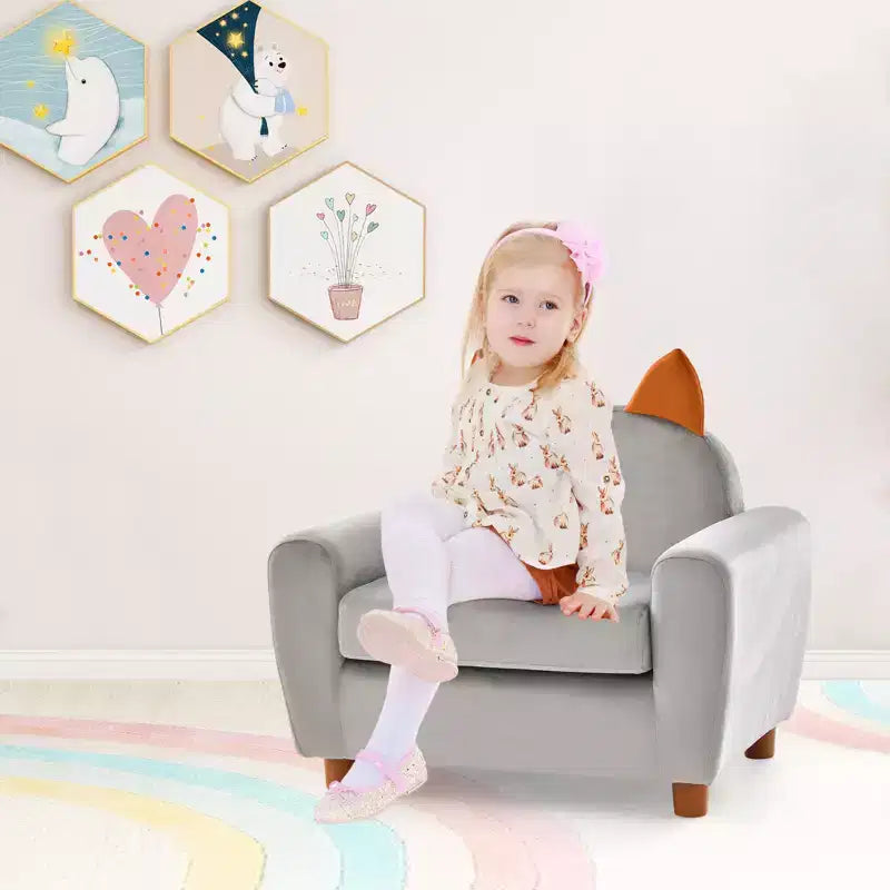 Divano per bambini Poltrona per bambini con robusta struttura in legno e velluto olandese con coniglio rosa
