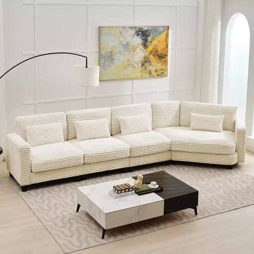 154'' Sectional Sofa, Indoor Furniture Convertible Modular Corduroy Sectional Sofa for Living Room