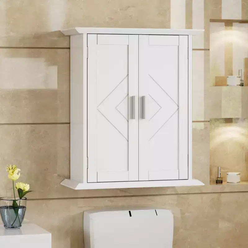 VECELO Wall Mount Bathroom Cabinet Wooden Storage Cabinet with Adjustable Shelves and 2 Doors, Bathroom Medicine Cabinet, White