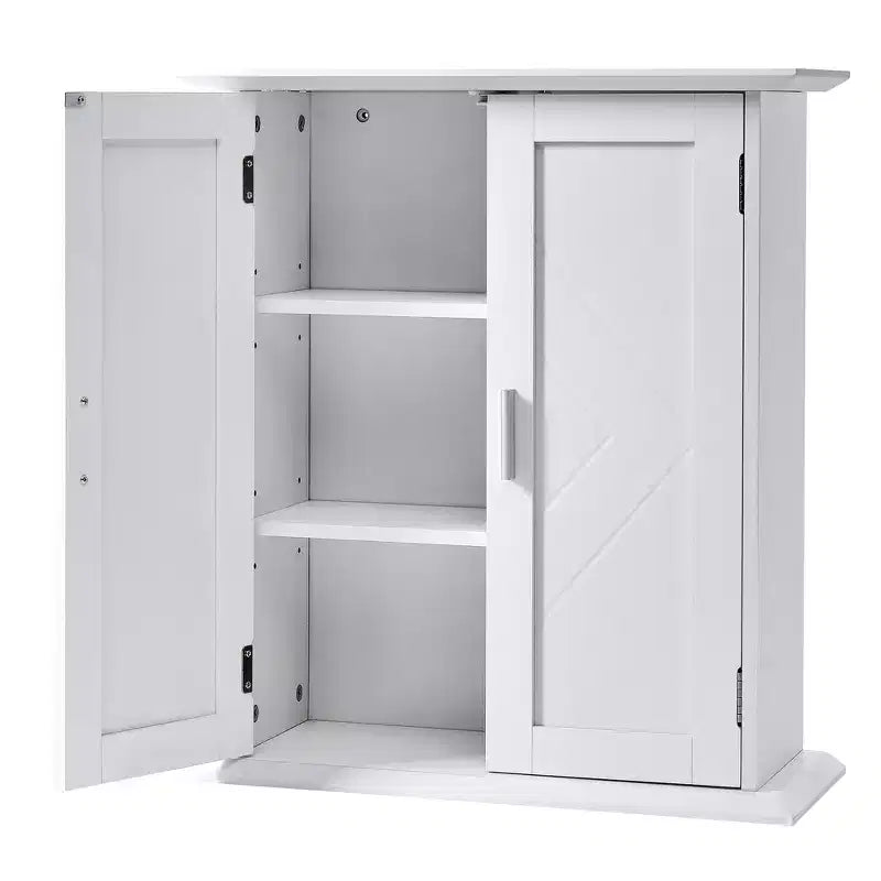 Mobiletto da bagno a parete in legno con ripiani regolabili e 2 ante, Armadietto dei medicinali da bagno, Bianco