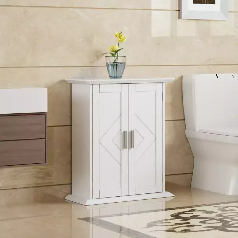 Mobiletto da bagno a parete in legno con ripiani regolabili e 2 ante, Armadietto dei medicinali da bagno, Bianco