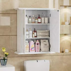 Mobiletto da bagno a parete in legno con ripiani regolabili e 2 ante, Armadietto dei medicinali da bagno, Bianco