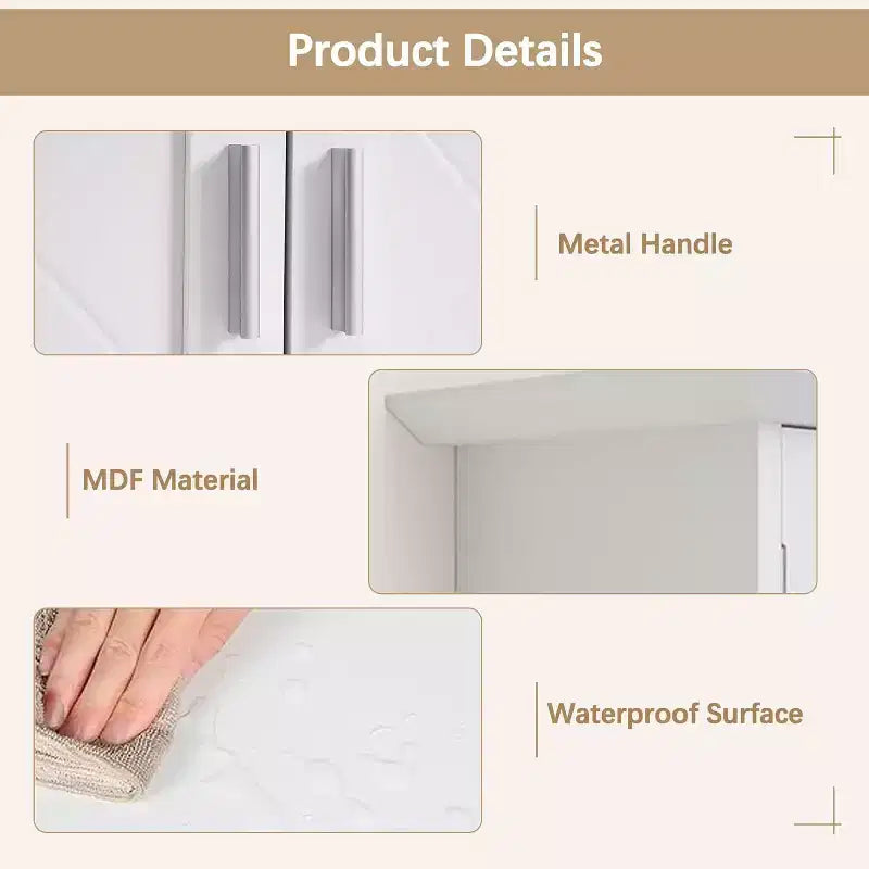Mobiletto da bagno a parete in legno con ripiani regolabili e 2 ante, Armadietto dei medicinali da bagno, Bianco