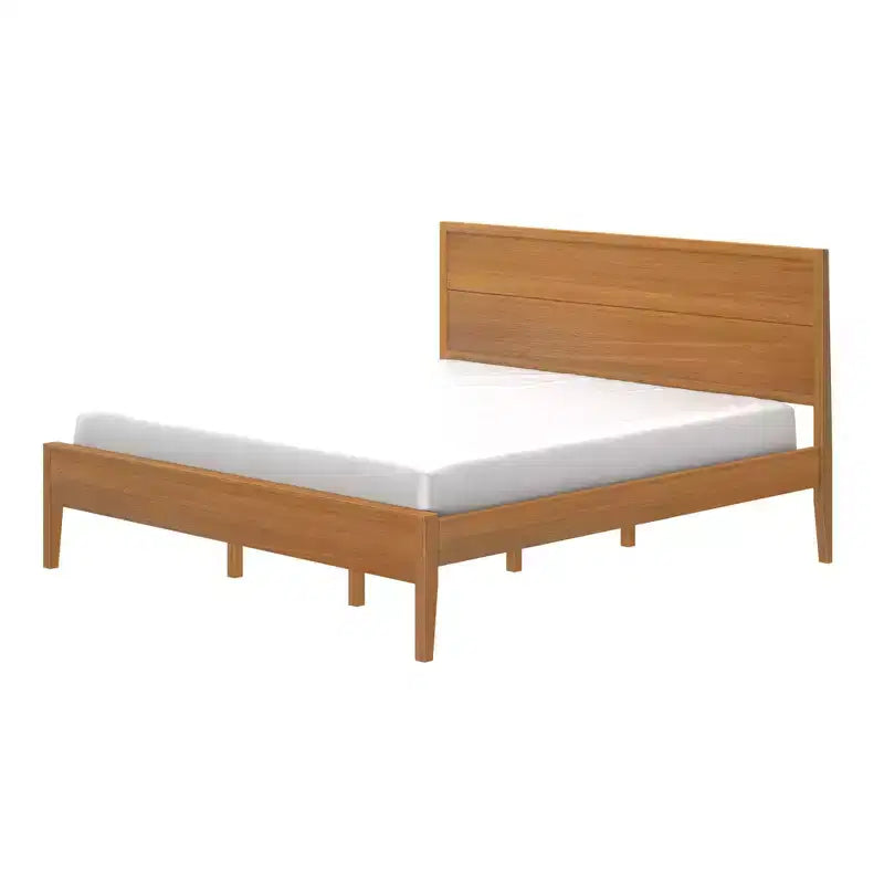 Struttura letto king-size in legno massello con testiera a pannelli, non necessita di rete a molle