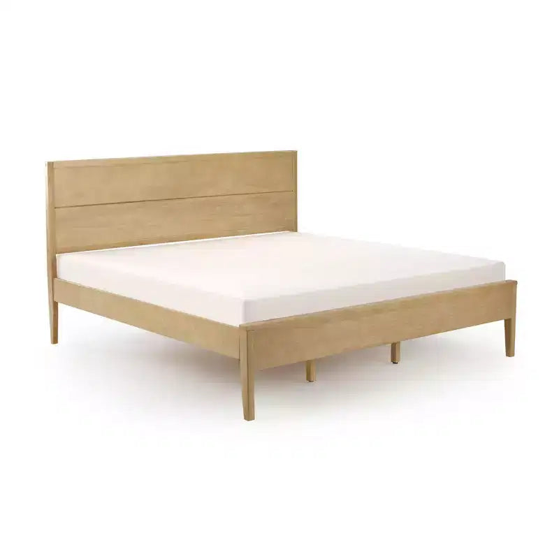 Struttura letto king-size in legno massello con testiera a pannelli, non necessita di rete a molle