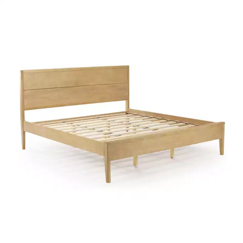 Struttura letto king-size in legno massello con testiera a pannelli, non necessita di rete a molle