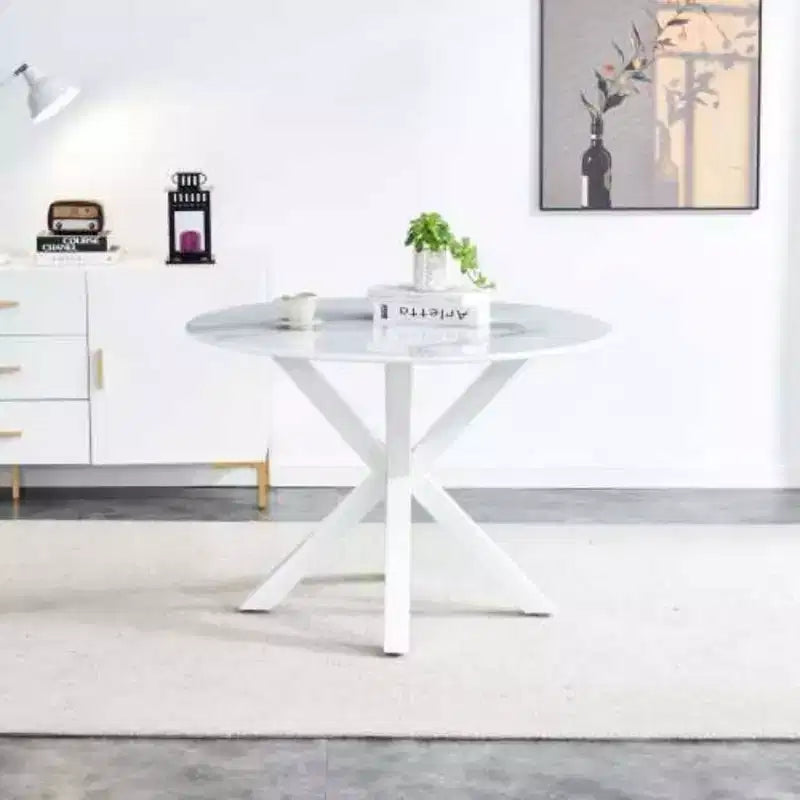 Table cross leg Mid-century Dining Table for 4-6 people With Round Mdf Table Top, Pedestal Dining Table, End Table Leisure Coffee Table