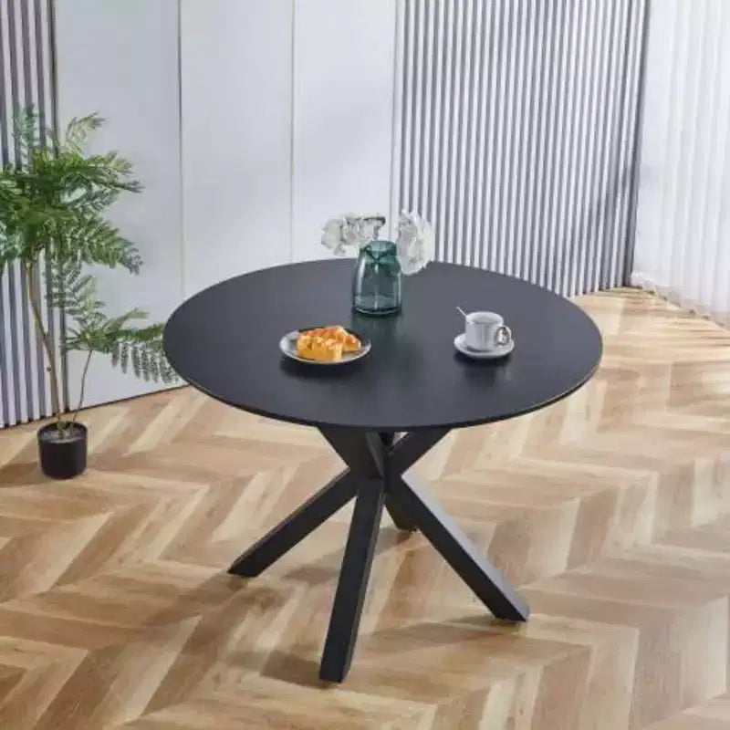 Tavolo da pranzo di metà secolo con gambe a croce per 4-6 persone con piano rotondo in MDF, tavolo da pranzo con piedistallo, tavolino da caffè per il tempo libero