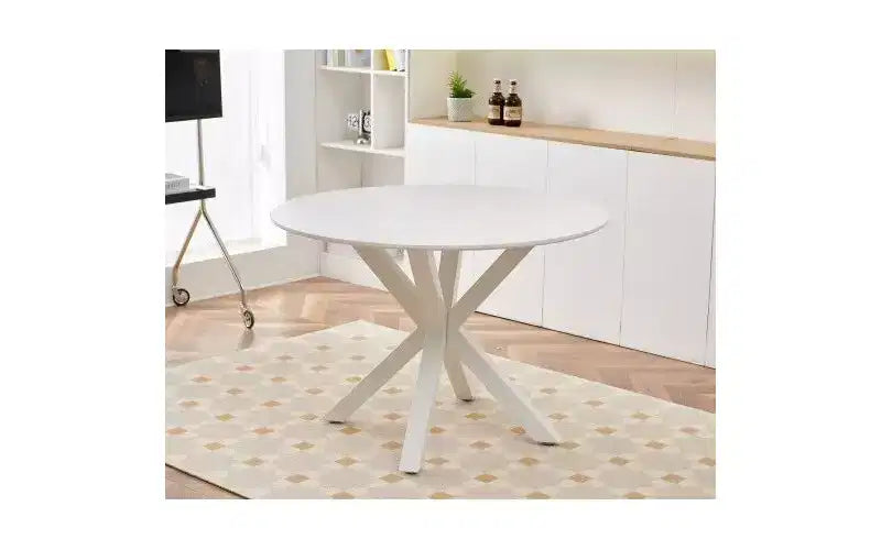 Tavolo da pranzo di metà secolo con gambe a croce per 4-6 persone con piano rotondo in MDF, tavolo da pranzo con piedistallo, tavolino da caffè per il tempo libero