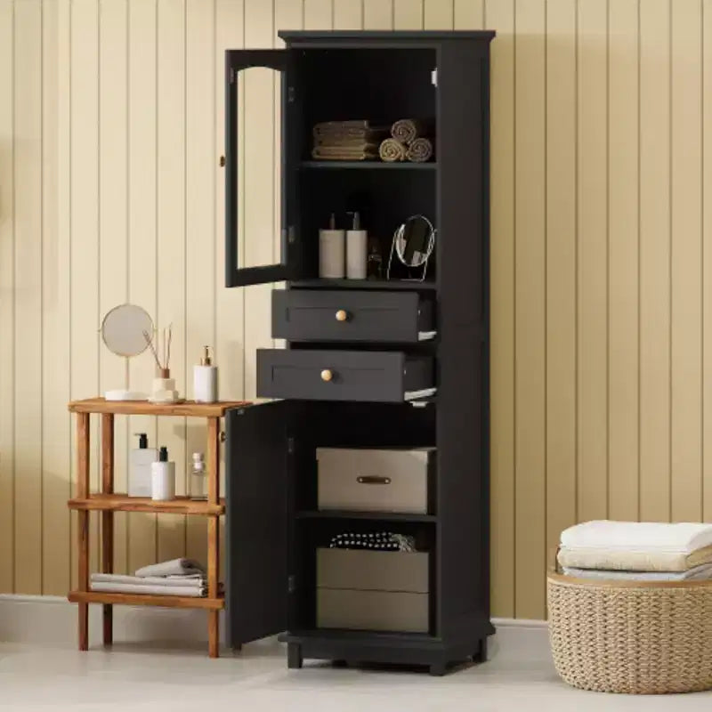 Mobile contenitore da bagno alto 160 cm con anta in vetro indipendente e ripiano regolabile