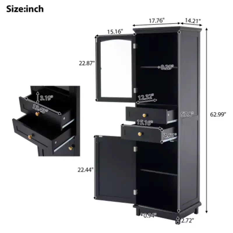 Mobile contenitore da bagno alto 160 cm con anta in vetro indipendente e ripiano regolabile