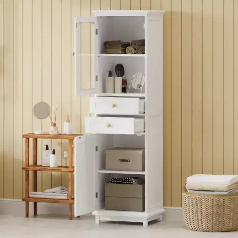 Mobile contenitore da bagno alto 160 cm con anta in vetro indipendente e ripiano regolabile