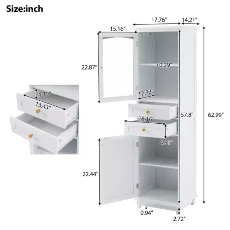Mobile contenitore da bagno alto 160 cm con anta in vetro indipendente e ripiano regolabile