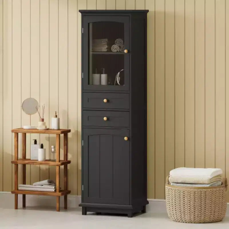 Mobile contenitore da bagno alto 160 cm con anta in vetro indipendente e ripiano regolabile