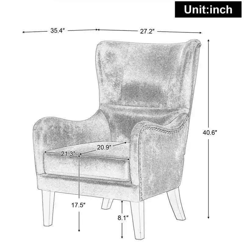 Poltrona club alta 41" in microfibra contemporanea con schienale ad ali d'uccello
