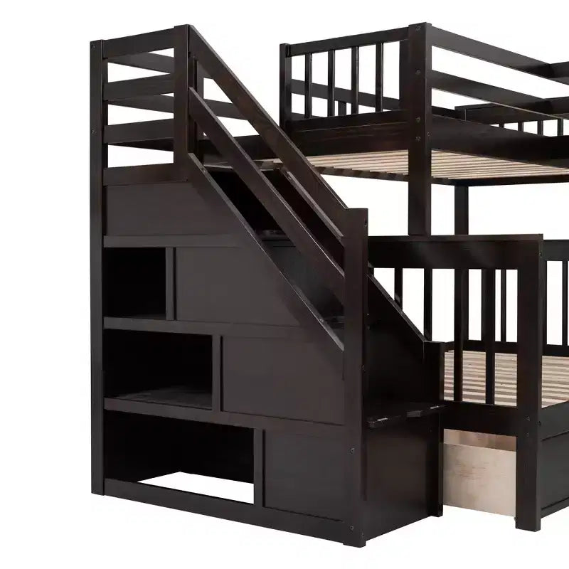 Letto a castello a L moderno da una piazza e mezzo con 3 cassetti, scrivania portatile e armadio