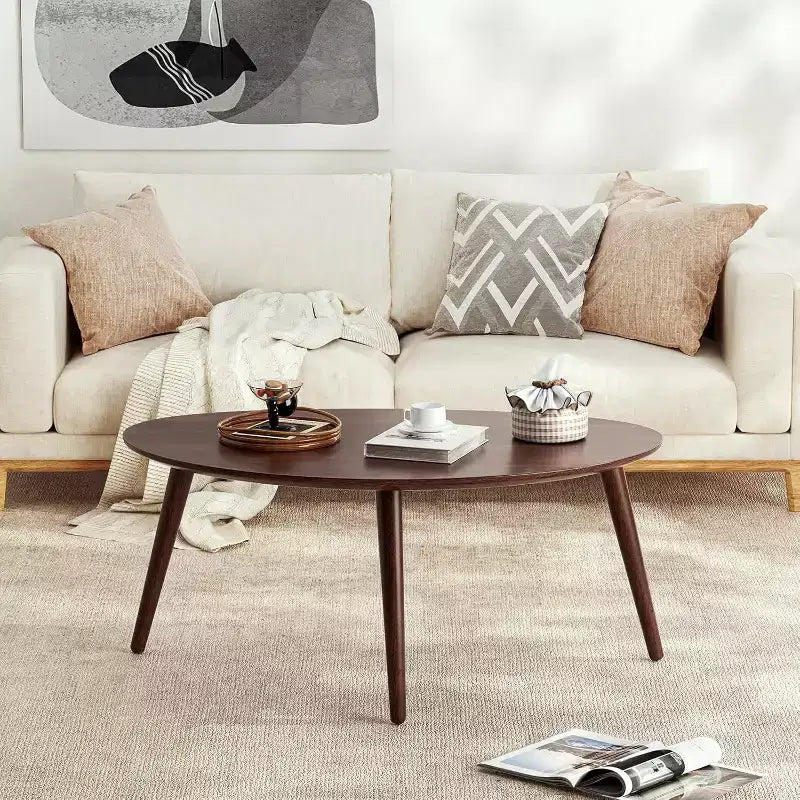 Tavolino da caffè ovale Mid-Century Modern 33.46 W in legno massello di rovere con tre gambe