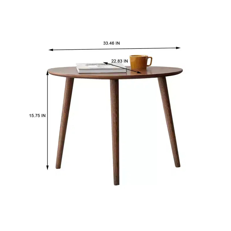 Mid-Century Modern 33.46 W Solid Oak Wood Oval Coffee Table with Three Legs