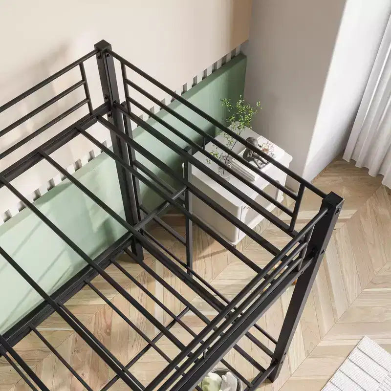 Letto a castello in metallo a due piazze, letti a castello gemelli resistenti con ripiano e supporto a doghe, nessuna molla richiesta, nero