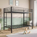 Letto a castello in metallo a due piazze, letti a castello gemelli resistenti con ripiano e supporto a doghe, nessuna molla richiesta, nero