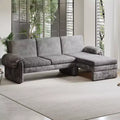 94W Convertible Futon Sofa Couch Sofa Bed with Adjustable Backrest, Reversible Chaise Lounge and Removable Armrest Pillows, Beige/Gray-ModernLuxe