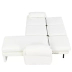 Divano letto futon convertibile 94W con schienale regolabile, chaise longue reversibile e cuscini bracciolo rimovibili, Beige/Grigio