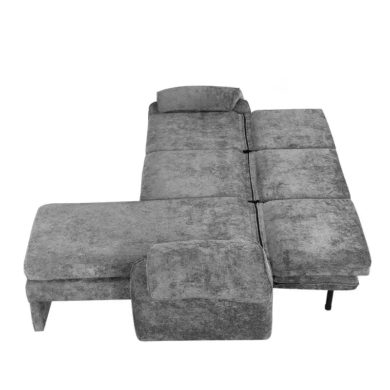 Divano letto futon convertibile 94W con schienale regolabile, chaise longue reversibile e cuscini bracciolo rimovibili, Beige/Grigio