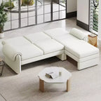 Divano letto futon convertibile 94W con schienale regolabile, chaise longue reversibile e cuscini bracciolo rimovibili, Beige/Grigio