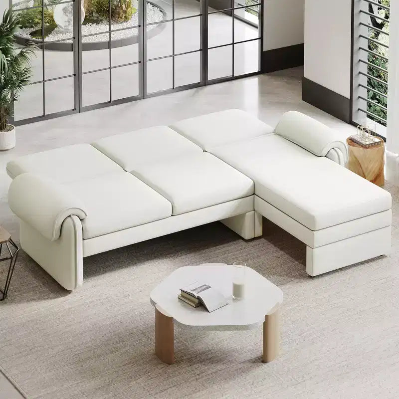 Divano letto futon convertibile 94W con schienale regolabile, chaise longue reversibile e cuscini bracciolo rimovibili, Beige/Grigio