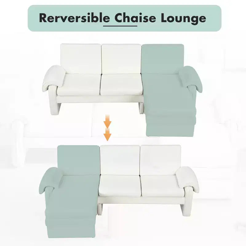 Divano letto futon convertibile 94W con schienale regolabile, chaise longue reversibile e cuscini bracciolo rimovibili, Beige/Grigio