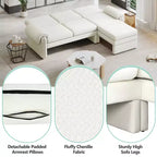 Divano letto futon convertibile 94W con schienale regolabile, chaise longue reversibile e cuscini bracciolo rimovibili, Beige/Grigio
