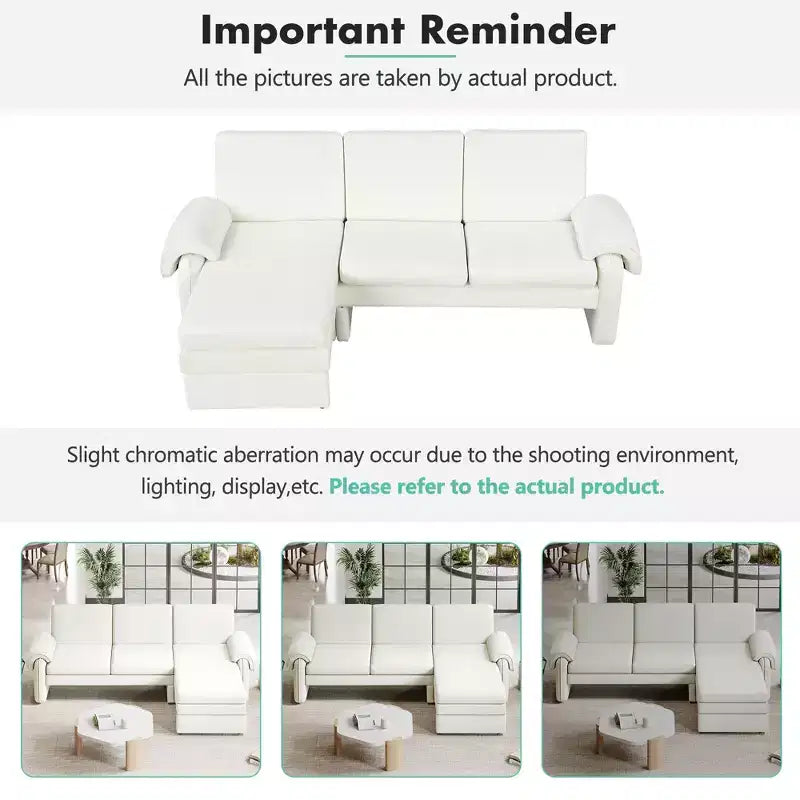 Divano letto futon convertibile 94W con schienale regolabile, chaise longue reversibile e cuscini bracciolo rimovibili, Beige/Grigio