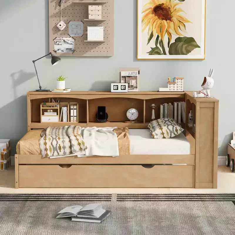 Letto a giorno matrimoniale dal design moderno con letto estraibile, armadietti e porte USB