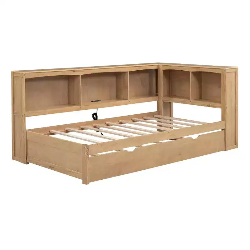 Letto a giorno matrimoniale dal design moderno con letto estraibile, armadietti e porte USB