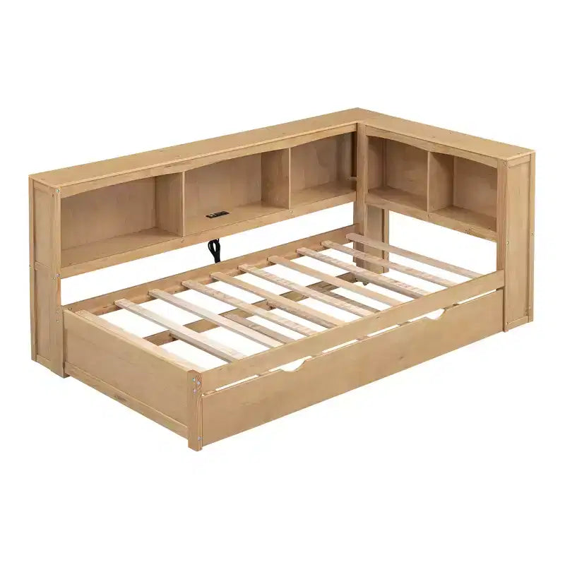 Letto a giorno matrimoniale dal design moderno con letto estraibile, armadietti e porte USB
