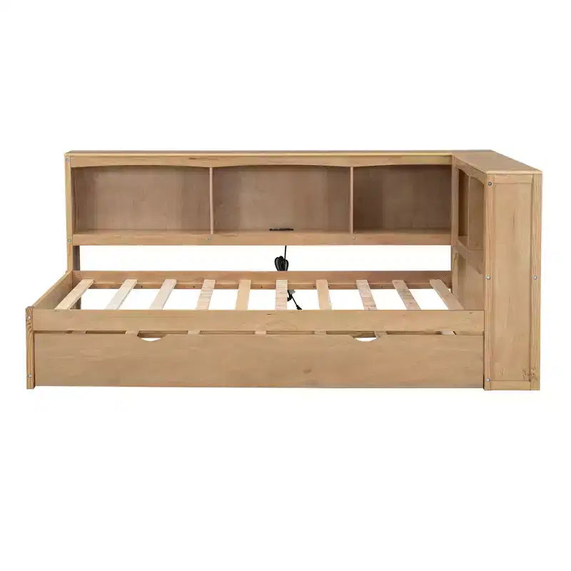 Letto a giorno matrimoniale dal design moderno con letto estraibile, armadietti e porte USB