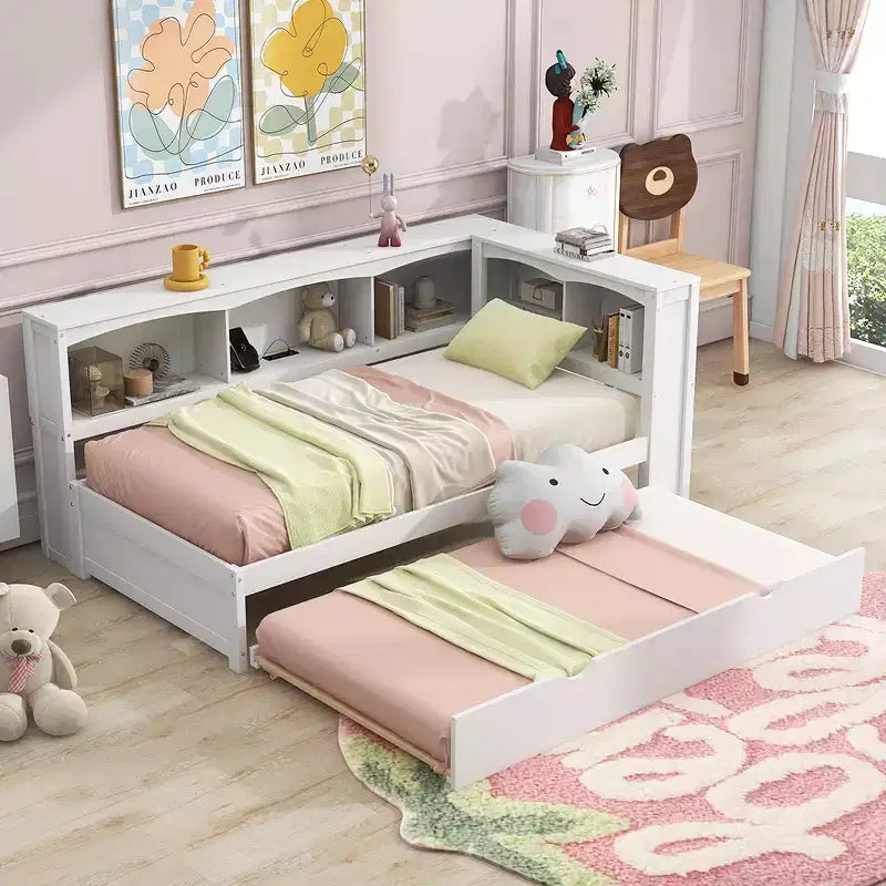 Letto a giorno matrimoniale dal design moderno con letto estraibile, armadietti e porte USB