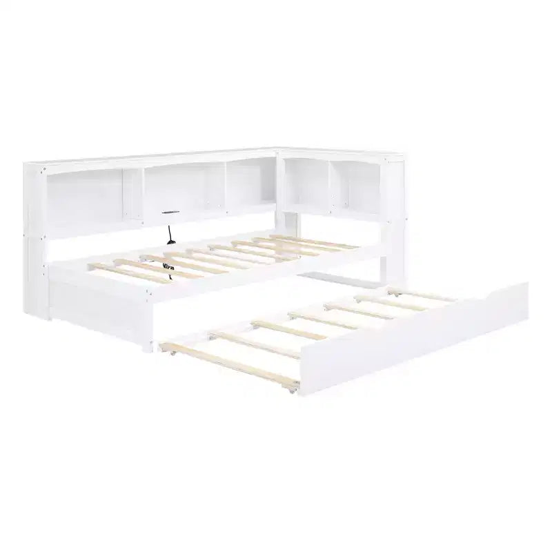 Letto a giorno matrimoniale dal design moderno con letto estraibile, armadietti e porte USB