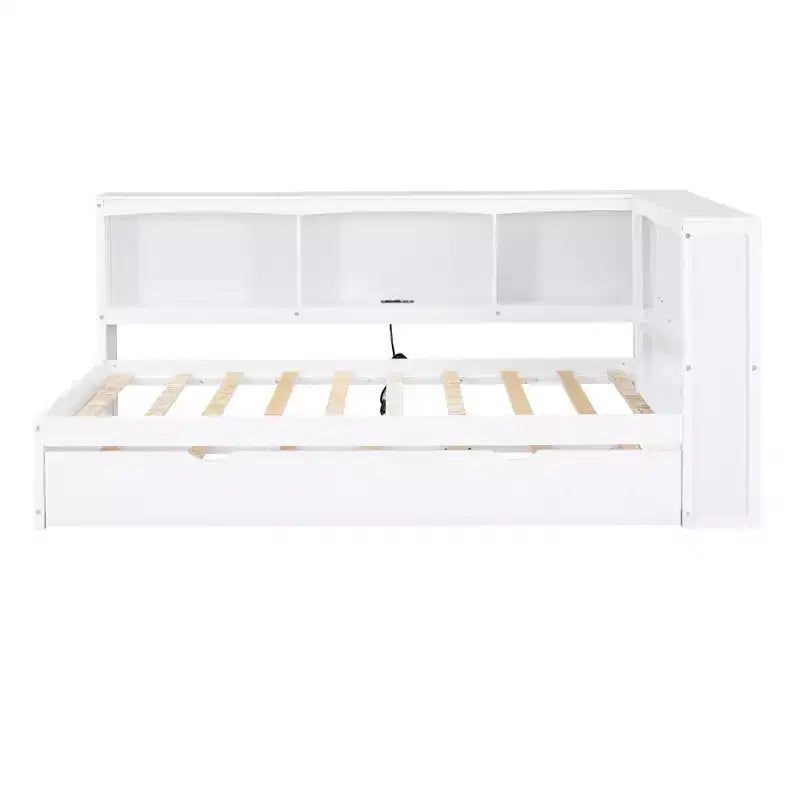 Letto a giorno matrimoniale dal design moderno con letto estraibile, armadietti e porte USB