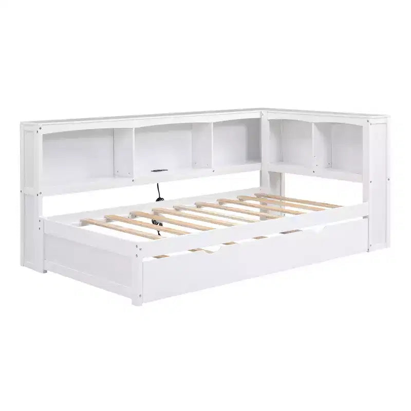 Letto a giorno matrimoniale dal design moderno con letto estraibile, armadietti e porte USB