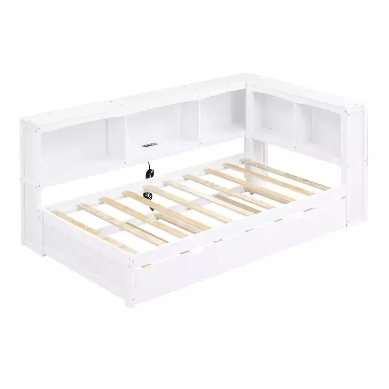 Letto a giorno matrimoniale dal design moderno con letto estraibile, armadietti e porte USB